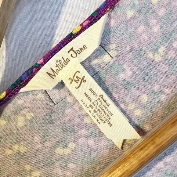 Matilda Jane Floral Purple Walking on a Cloud Short Sleeve Top M Cottagecore - Picture 4 of 7